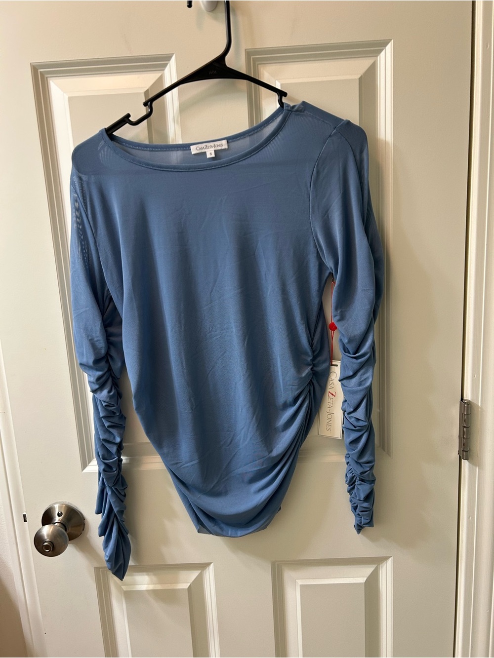 Ruched Long-Sleeve Top — Dusty Blue Size Small - Picture 2 of 5